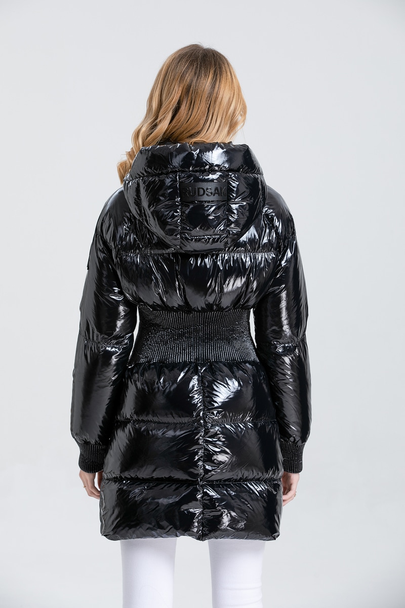 Shiny black long down jackets JXD008